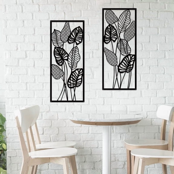 ESTART 2PCS Metal Leaf Wall Art Black Tropical Leaves Wall Decoration for Home Living Room Bedroom Bathroom Hallway Office
