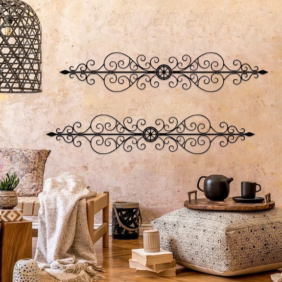 ESTART 2PCS Metal Scroll Wall Decor Traditional Metal Scroll Wall Art for Home Living Room Front Porch Above Door Hallway Entryway