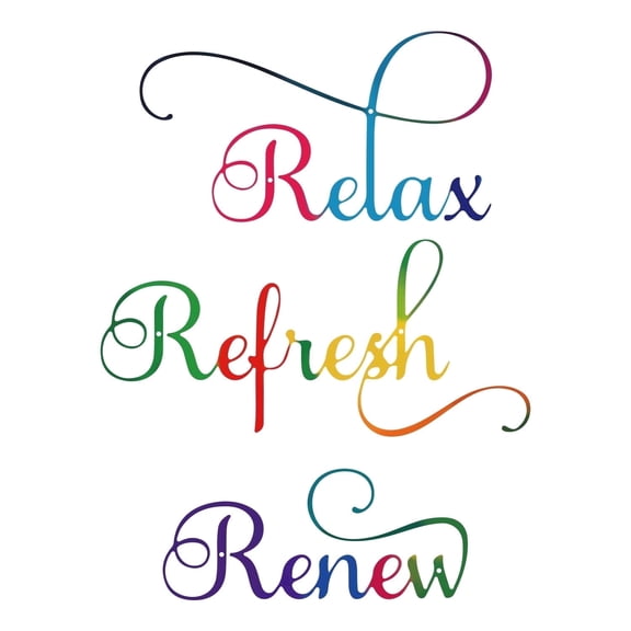 ESTART 3 Pcs Colorful Relax Refresh Renew Metal Wall Art, Minimalist Letter Sign Decor for Bathroom Bedroom Living Room