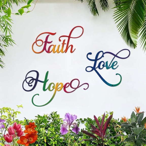 ESTART 3Pcs Rustic Farmhouse Metal Wall Art, Colorful Faith Hope Love Signs, Vintage Inspirational Decor