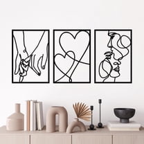 ESTART 3PCS Metal Minimalist Line Wall Art Valentine's Day Lover Kiss Hand Metal Wall Decor for Bedroom Bathroom Living Room(Black)