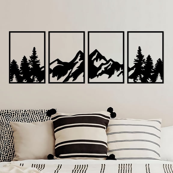 ESTART 4 Pcs Metal Mountain Forest Wall Art, Nature Landscape Wall Decor for Living Room, Bedroom, Office, Dining Room
