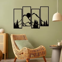 ESTART 4 Pcs Metal Sunset Mountain and Forest Wall Art, Minimalist Line Drawing Nature Landscape Wall Decor for Living Room, Bedroom, Office (Middle)