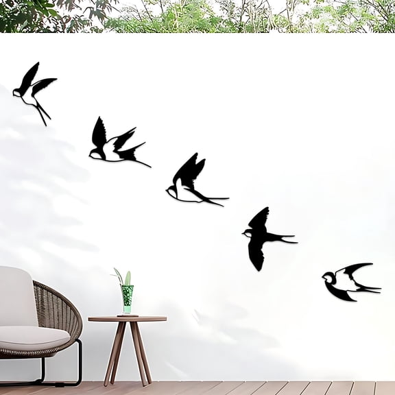 ESTART 5 Pcs Black Metal Birds Wall Art, Hanging Sculpture Decor for Garden Patio Home Living Room