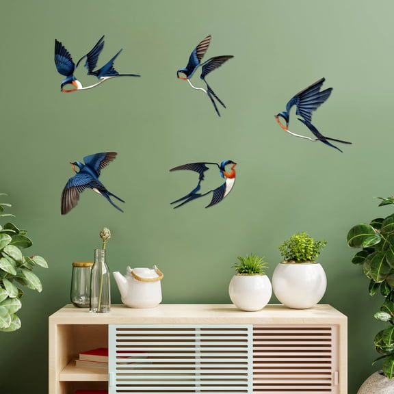 ESTART 5 Pcs Colorful Metal Birds Wall Art, Hanging Sculpture Decor for Garden Patio Home Living Room