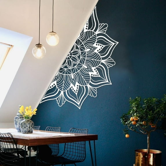 ESTART Large Metal Mandala Wall Decor, Unique Lotus Flower Wall Art for Home Room Bedroom Office Indoor Outdoor Decoration (White)