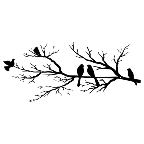 ESTART Metal Birds Wall Art, Metal Vivid Birds on Branch Silhouette Wall Decor Black Leaves with Bird Outdoor Hanging Wall Sculpture for Home Balcony Garden (Small)