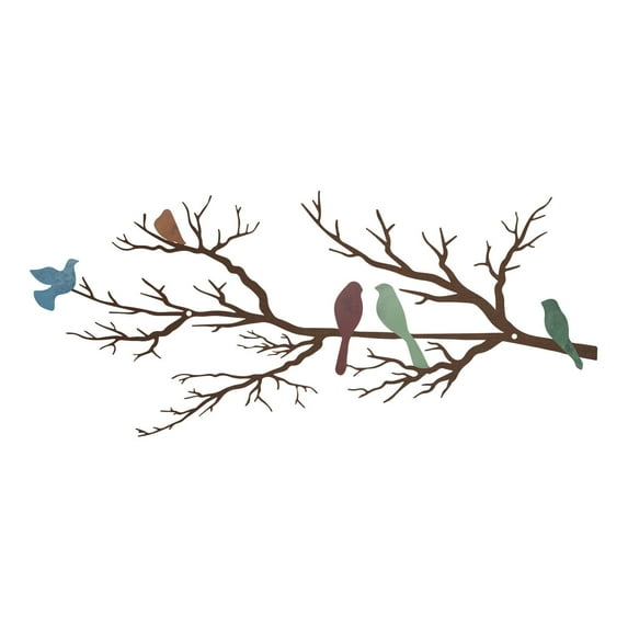 ESTART Metal Birds Wall Art, Metal Vivid Birds on Branch Silhouette Wall Decor Leaves with Bird Outdoor Hanging Wall Sculpture for Living room Bedroom Balcony Garden (Colorful, Large)