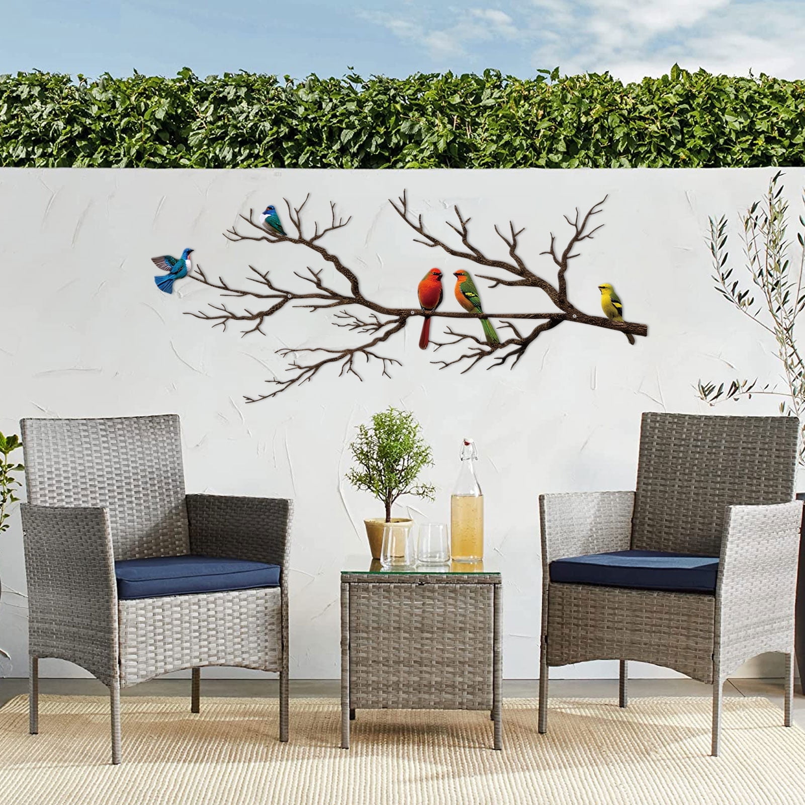 Curated visual reference: Garden Sculptures For Balcony Reference: Estart Metal Vivid Birds On Branch Silhouette Wall Art Colorful