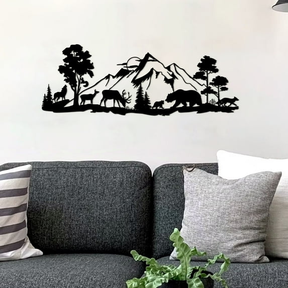 ESTART Mountain Forest Metal Wall Decor Deer and Bear Wall Art Woodland ...