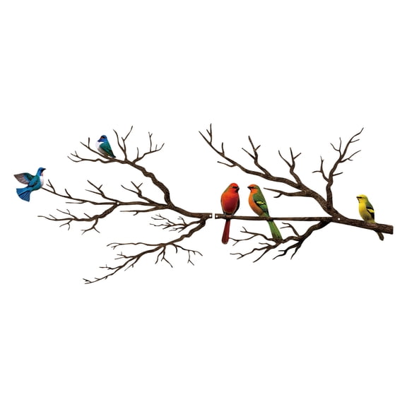 ESTART Vintage Metal Birds on Branch Wall Art, Leaf Silhouette Hanging Wall Sculpture, Rustic Outdoor Decor for Home, Balcony and Garden