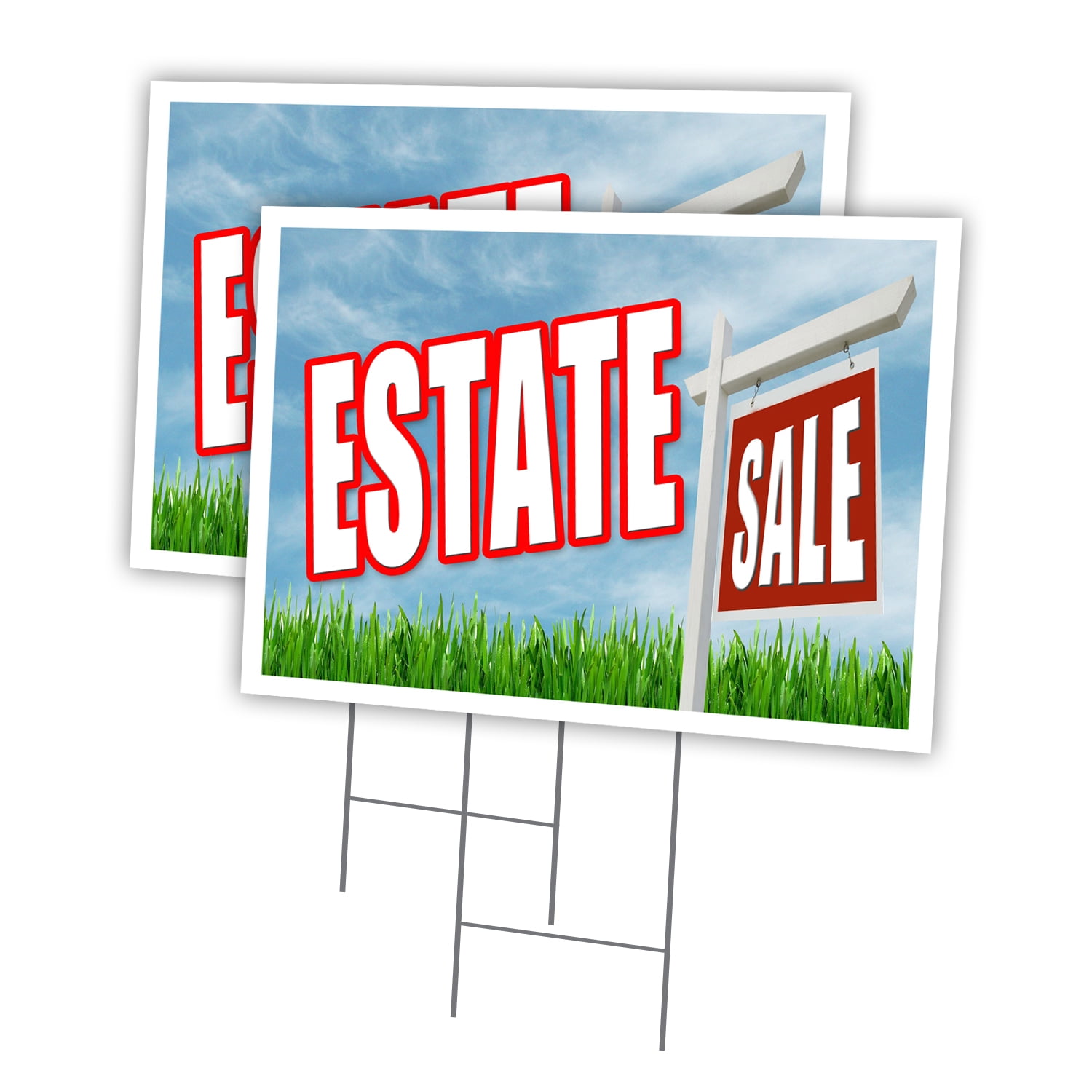 ESTATE SALE 2 Pack Of 12" x 16" Yard Sign & Stake | Advertise Your Business | Stake Included Image On Front Only | Made in The USA