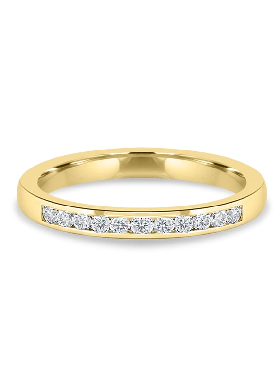 0.21Ct Moissanite Channel Wedding Ring in Solid Gold, 2.4mm Classic Flat Band in 10K Yellow Gold for Women