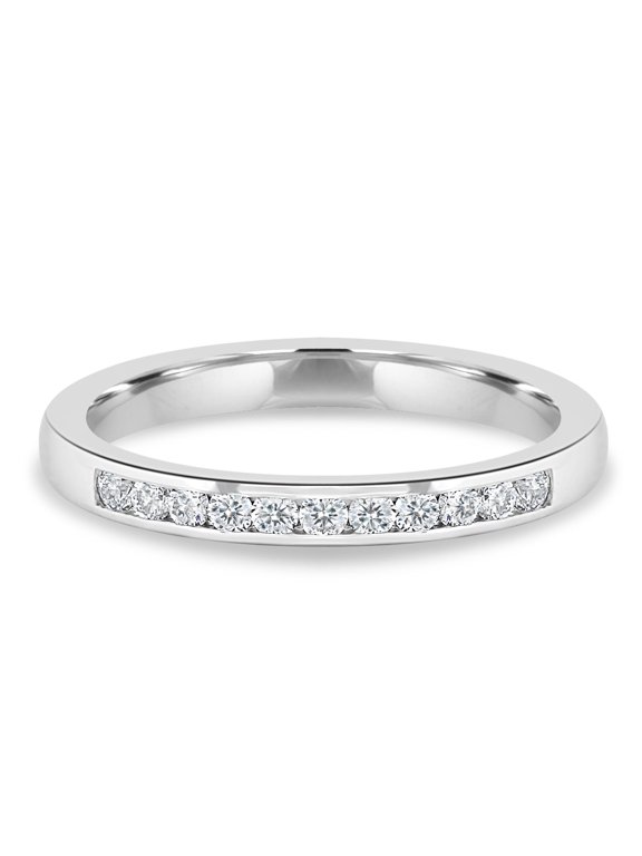 0.21Ct Moissanite Channel Wedding Ring in Solid Gold, 2.4mm Classic Flat Band in 14K White Gold for Women