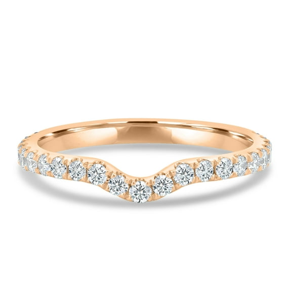 ESTE ORIGIN 0.39Ct Moissanite Curved Nesting Wedding Band – 2/3 Pavé V-Shaped Ring in 18K Rose Gold for Women