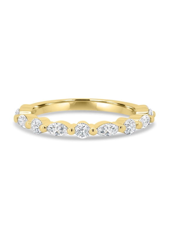1.15Ct Moissanite Marquise & Round Accent Wedding Ring – 1.8mm Band in 14K Yellow Gold for Women