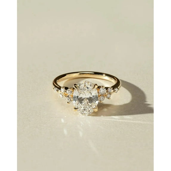 ESTE ORIGIN 1.25ct Oval Lab-Grown Diamond Engagement Ring with Accent Stones – 10K White Gold Promise Ring for Women, US 8.5.