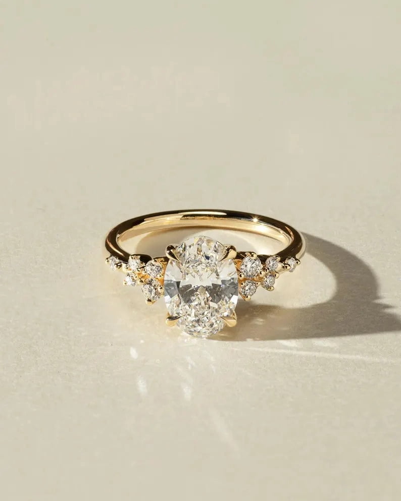 ESTE ORIGIN 1.25ct Oval Moissanite Engagement Ring with Accent Stones – 10K Rose Gold Promise Ring for Women, US 4.