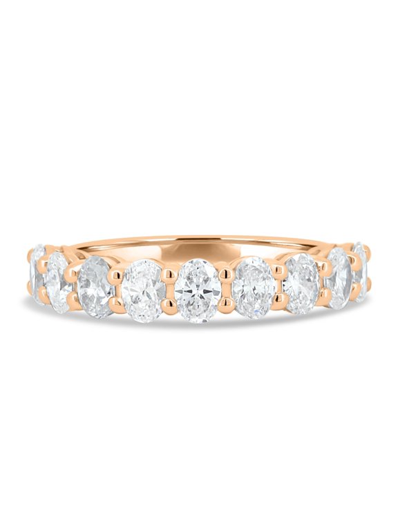 1.35Ct Oval Lab-Grown Diamond Half Eternity Band – VS1, 9 Diamond Wedding Ring in 10K Rose Gold for Women