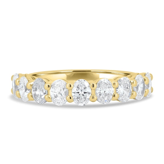 ESTE ORIGIN 1.35Ct Oval Lab-Grown Diamond Half Eternity Band – VS1, 9 Diamond Wedding Ring in 10K Yellow Gold for Women