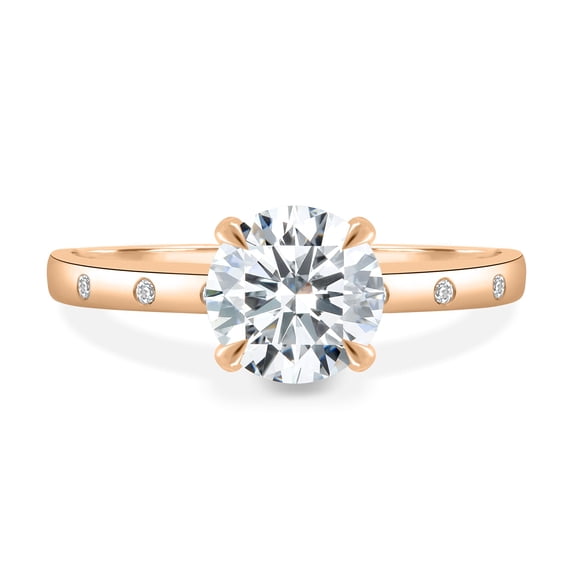 ESTE ORIGIN 1.50 Ct Round Lab-Grown Diamond Solitaire Engagement Ring – 4 Claw Flush Bezel Accent Band in 10K Rose Gold for Women