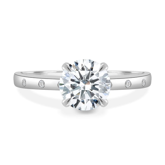 ESTE ORIGIN 1.50 Ct Round Lab-Grown Diamond Solitaire Engagement Ring – 4 Claw Flush Bezel Accent Band in 10K White Gold for Women