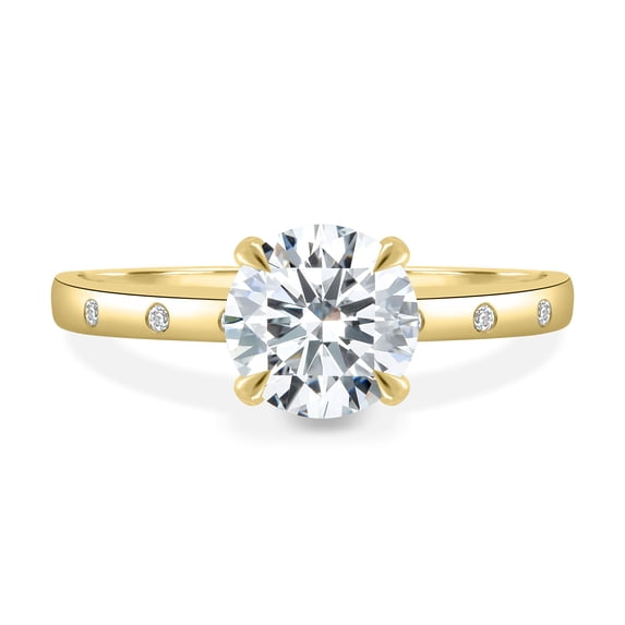ESTE ORIGIN 1.50 Ct Round Lab-Grown Diamond Solitaire Engagement Ring – 4 Claw Flush Bezel Accent Band in 10K Yellow Gold for Women