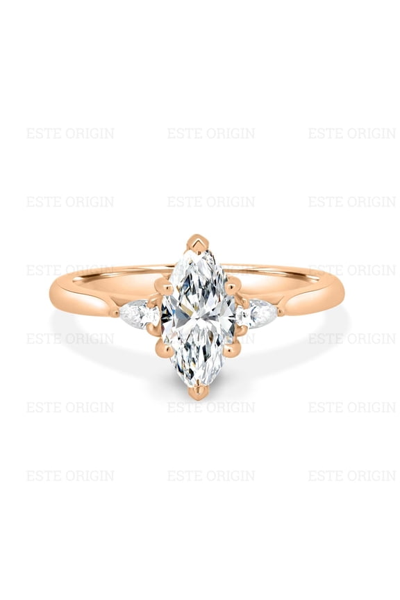 1.50Ct Marquise Lab-Grown Diamond Trilogy Ring with Hidden Halo & Pear Accents&nbsp; in 18K Rose Gold for Women