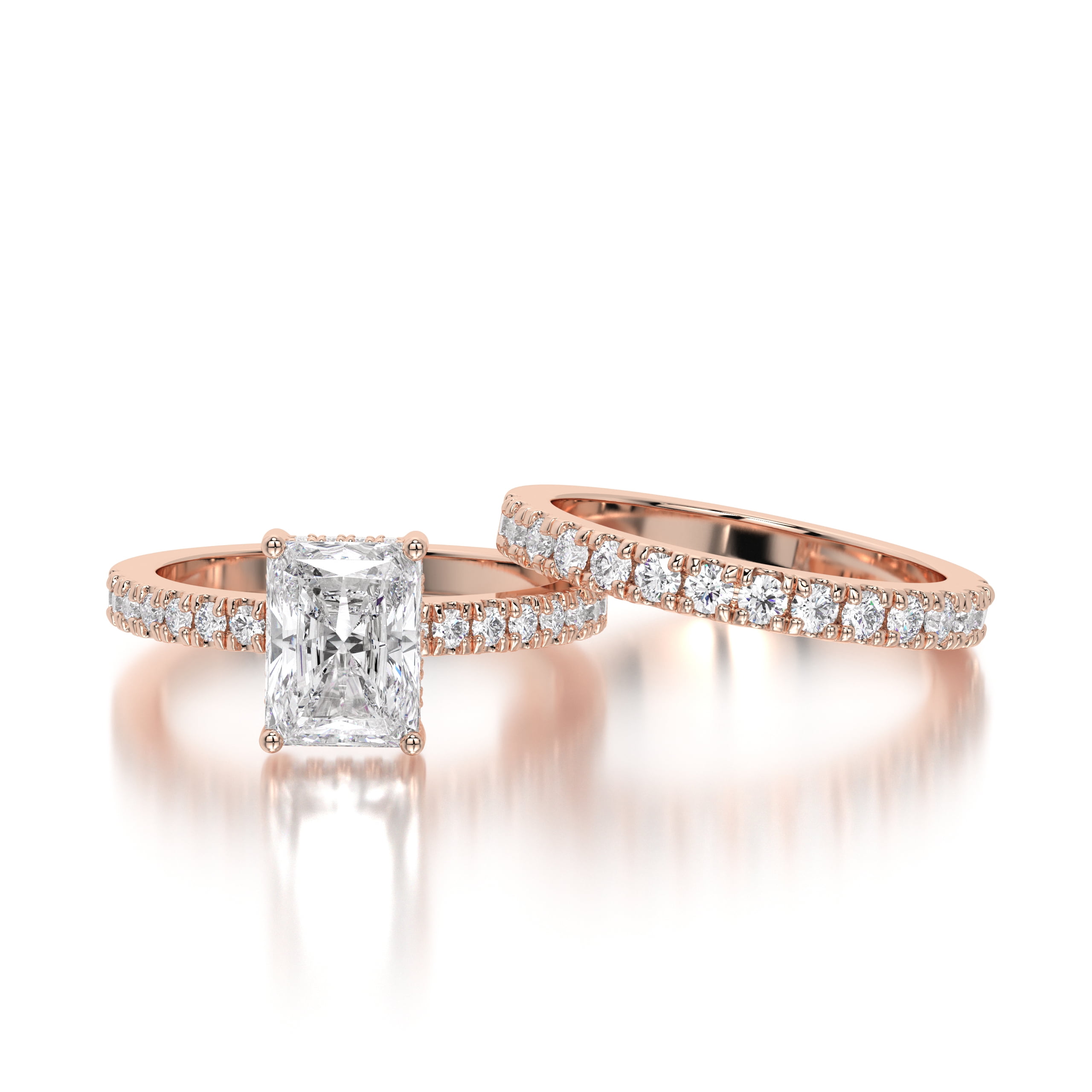 ESTE ORIGIN 1.50Ct Radiant Cut Lab-Grown Diamond Bridal Set – Engagement + Wedding Ring, IGI Certified in 10K Rose Gold for Women