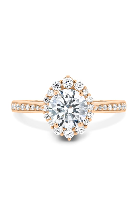 1.50Ct Round Cut Lab-Grown Diamond Halo Engagement Ring – Vintage Pavé Band in 18K Rose Gold for Women