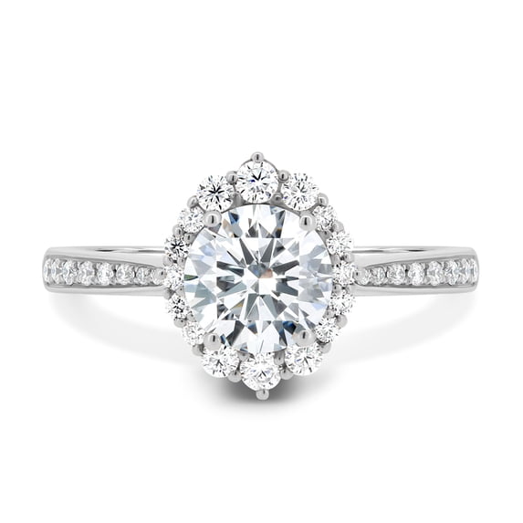 ESTE ORIGIN 1.50Ct Round Cut Moissanite Halo Engagement Ring – Vintage Pavé Band in 14K White Gold for Women