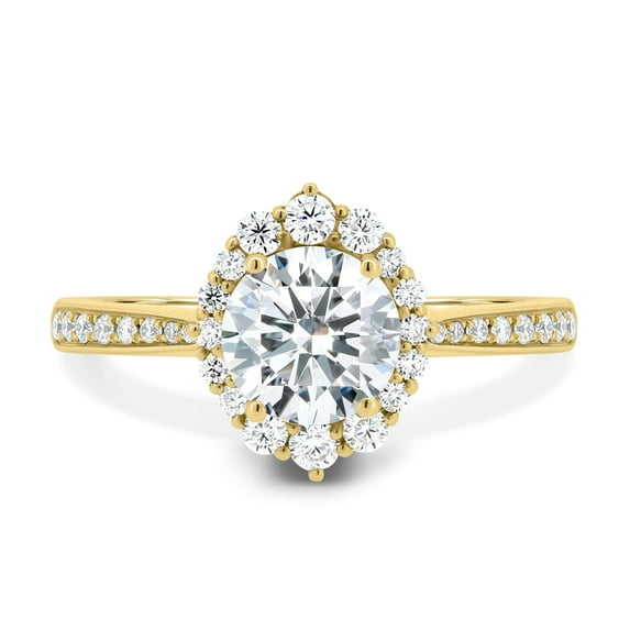 ESTE ORIGIN 1.50Ct Round Cut Moissanite Halo Engagement Ring – Vintage Pavé Band in 14K Yellow Gold for Women
