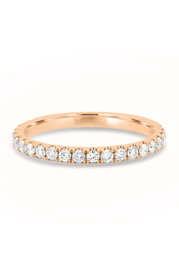1.8MM Two-Third Pavé Moissanite Wedding Ring – 0.39 Ct Band in 14K Rose Gold for Women
