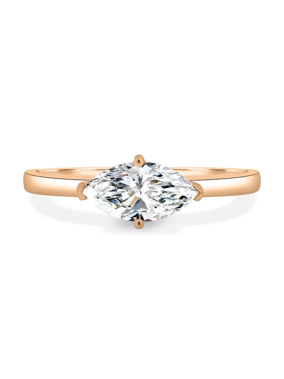 2.00Ct East West Marquise Moissanite Solitaire Ring, VS1 Colorless in 18K Rose Gold for Women