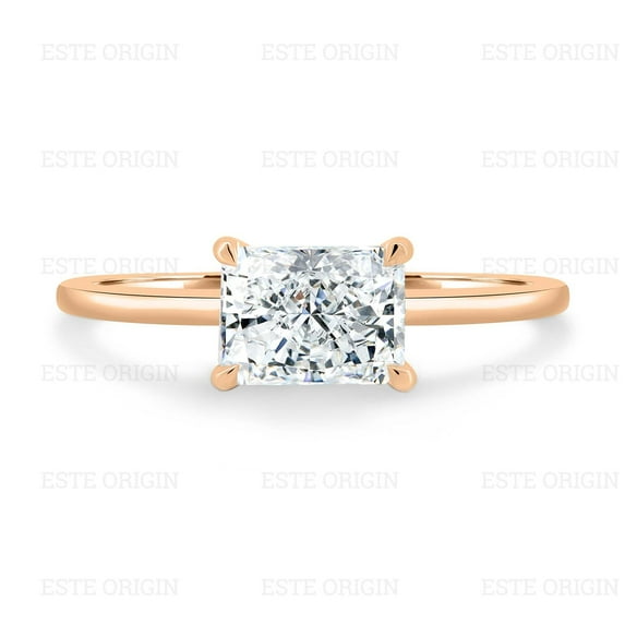 ESTE ORIGIN 2.00Ct East-West Radiant Lab-Grown Diamond Solitaire Ring with Hidden Halo in 10K Rose Gold for Women