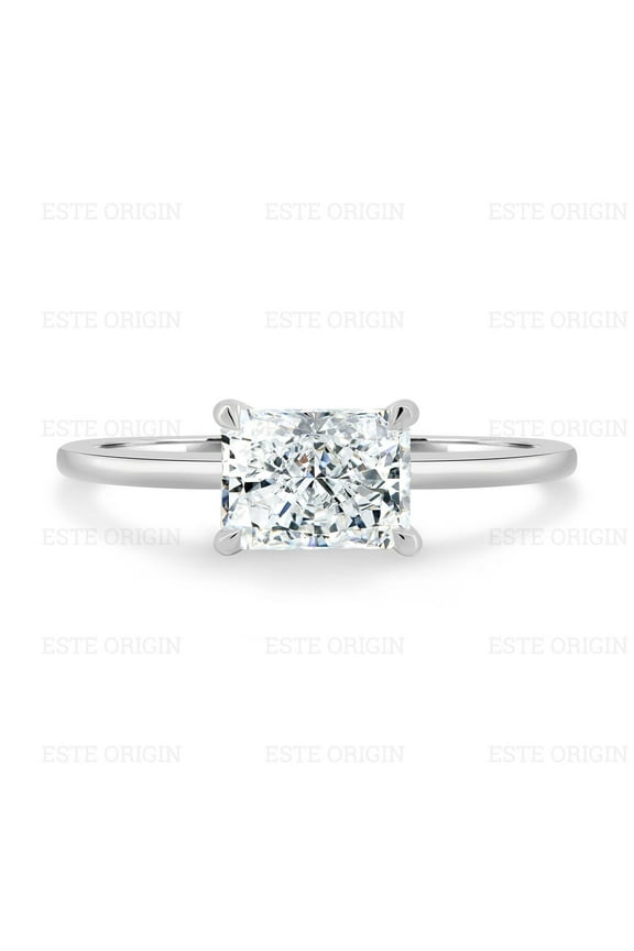 2.00Ct East-West Radiant Lab-Grown Diamond Solitaire Ring with Hidden Halo in 10K White Gold for Women