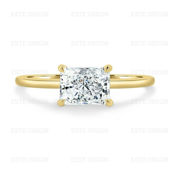 ESTE ORIGIN 2.00Ct East-West Radiant Lab-Grown Diamond Solitaire Ring with Hidden Halo in 14K Yellow Gold for Women