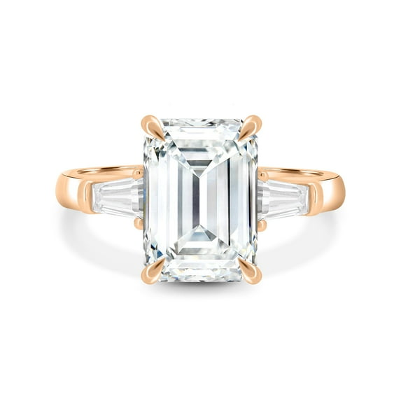 ESTE ORIGIN 2.00Ct Emerald Cut Lab-Grown Diamond Trilogy Engagement Ring – Tapered Baguette Sides in 18K Rose Gold for Women US 8