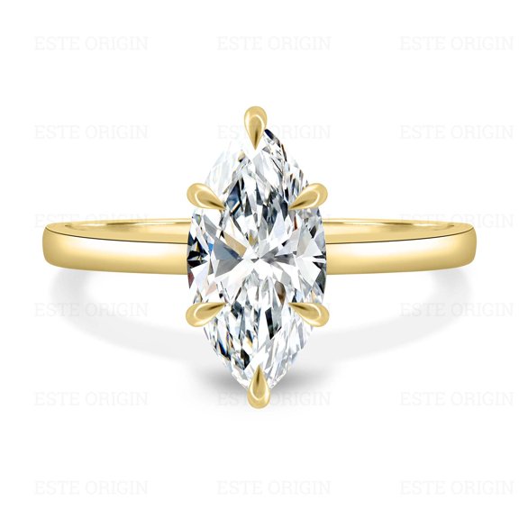 ESTE ORIGIN 2.00Ct Lab-Grown Marquise Diamond Ring with Hidden Halo – 6-Claw Cathedral in 10K Yellow Gold for Women