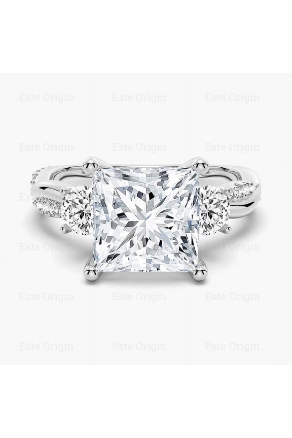 2.00Ct Lab-Grown Princess Cut Diamond Three-Stone Ring – IGI Certified, Pavé Band in 14K White Gold for Women