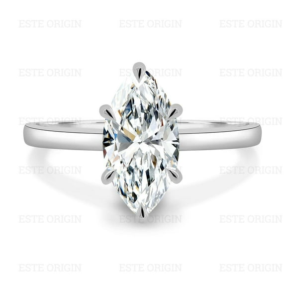 ESTE ORIGIN 2.00Ct Marquise Lab-Grown Diamond Solitaire Ring – 6-Claw Low-Set Design in 14K White Gold for Women