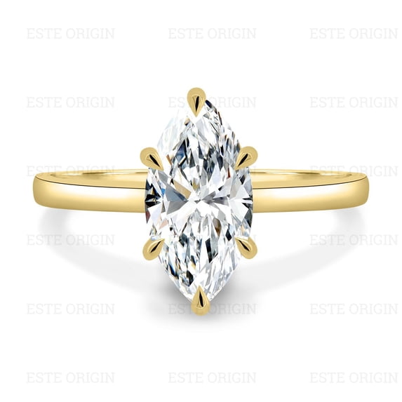 ESTE ORIGIN 2.00Ct Marquise Lab-Grown Diamond Solitaire Ring – 6-Claw Low-Set Design in 14K Yellow Gold for Women