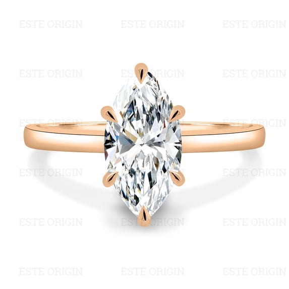 ESTE ORIGIN 2.00Ct Marquise Moissanite Solitaire Engagement Ring – 6-Claw Low-Set Design in 18K Rose Gold for Women