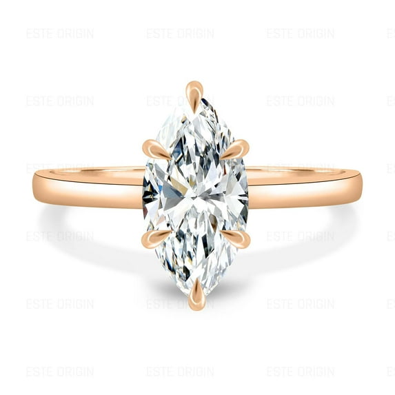 ESTE ORIGIN 2.00Ct Marquise Moissanite Solitaire Ring with Hidden Halo – 6-Claw Cathedral in 10K Rose Gold for Women