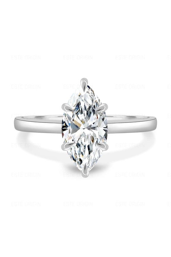 2.00Ct Marquise Moissanite Solitaire Ring with Hidden Halo – 6-Claw Cathedral in 10K White Gold for Women