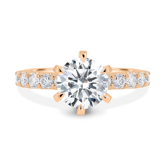ESTE ORIGIN 2.00Ct Moissanite 6 Claw Round Solitaire Engagement Ring – Half Eternity in 10K Rose Gold for Women
