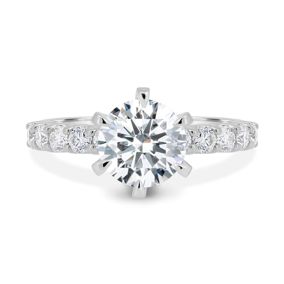 ESTE ORIGIN 2.00Ct Moissanite 6 Claw Round Solitaire Engagement Ring – Half Eternity in 18K White Gold for Women