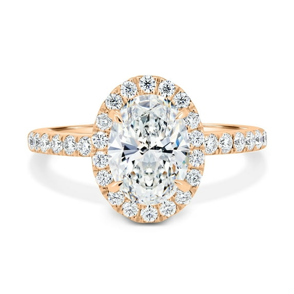 ESTE ORIGIN 2.00Ct Oval Cut Lab-Grown Diamond Halo Solitaire Engagement Ring – Vintage 4-Claw Setting & Pavé Band in 10K Rose Gold for Women