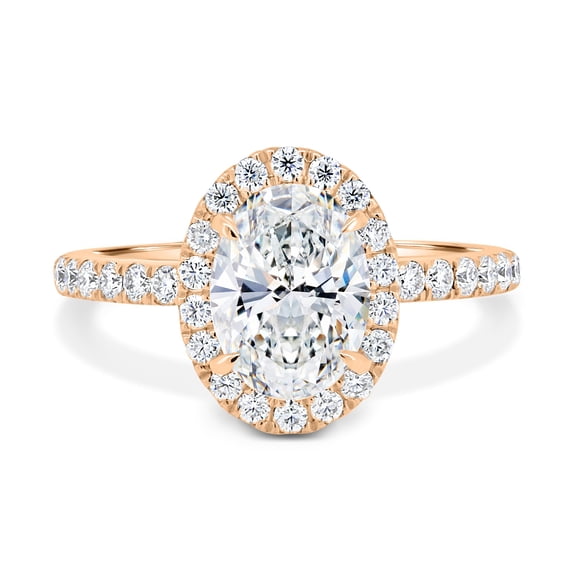 ESTE ORIGIN 2.00Ct Oval Cut Lab-Grown Diamond Halo Solitaire Engagement Ring – Vintage 4-Claw Setting & Pavé Band in 14K Rose Gold for Women