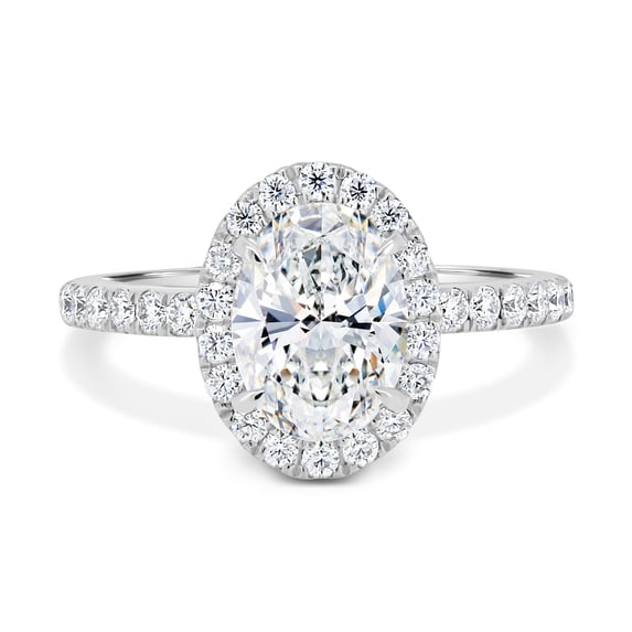 ESTE ORIGIN 2.00Ct Oval Cut Lab-Grown Diamond Halo Solitaire Engagement Ring – Vintage 4-Claw Setting & Pavé Band in 14K White Gold for Women